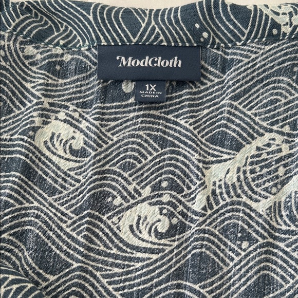 Modcloth Blue Wave Pattern Blouse - Picture 4 of 4